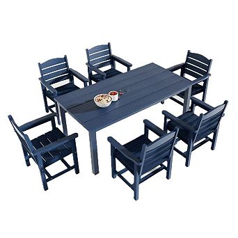 Patio Dining Set, HIPS Outdoor Dining Table and Chairs, with Umbrella Hole, (7 Piece)