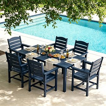 Patio Dining Set, HIPS Outdoor Dining Table and Chairs, with Umbrella Hole, (7 Piece)