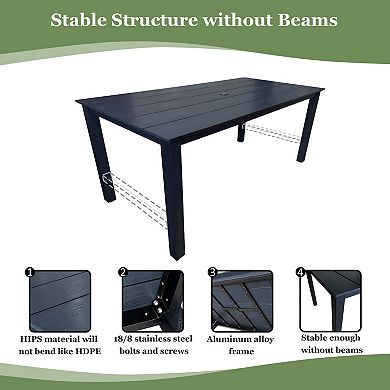 Outdoor Dining Table, HIPS Patio Dining Table with Umbrella Hole, Weather Resistant (1 Piece)