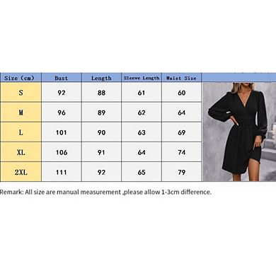 Womens Fall Wrap V-Neck Long Sleeve Empire Waist Dress Elegant Mini Dresses