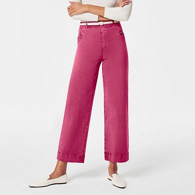 Womens High Waisted Cropped Wide Leg Stretchy Straight Pants Trousers with Pockets