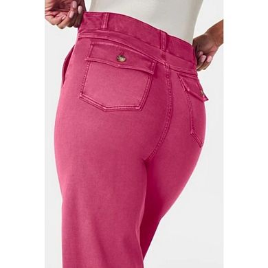 Womens High Waisted Cropped Wide Leg Stretchy Straight Pants Trousers with Pockets
