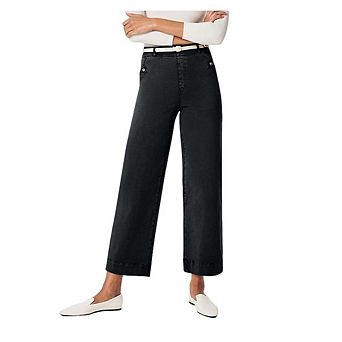 Womens High Waisted Cropped Wide Leg Stretchy Straight Pants Trousers with Pockets
