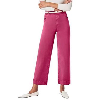 Womens High Waisted Cropped Wide Leg Stretchy Straight Pants Trousers with Pockets