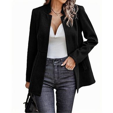 Women’s Open Front Herringbone Blazer-Business Casual Long Sleeve Work Jacket with Full Lining