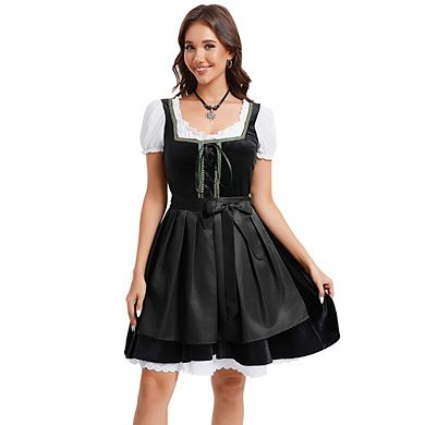 Womens Velvet Dirndl Dress Two Piece German Beer Costume Oktoberfest Halloween Traditional Outfit