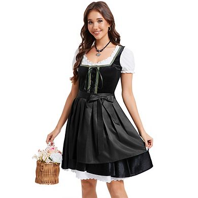 Womens Velvet Dirndl Dress Two Piece German Beer Costume Oktoberfest Halloween Traditional Outfit