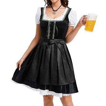 Womens Velvet Dirndl Dress Two Piece German Beer Costume Oktoberfest Halloween Traditional Outfit