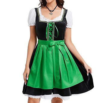 Womens Velvet Dirndl Dress Two Piece German Beer Costume Oktoberfest Halloween Traditional Outfit