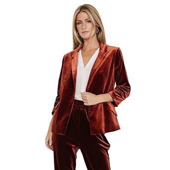 Women's Velvet Blazer Jacket - Long Sleeve V Neck Coat
