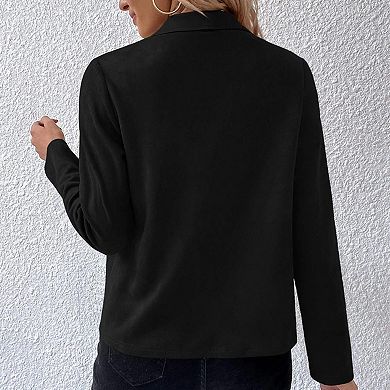 Women Long Sleeve Faux Suede Collar Neck Casual Jacket Coat