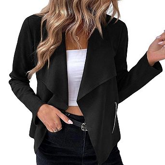 Women Long Sleeve Faux Suede Collar Neck Casual Jacket Coat
