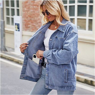Women's Vintage Denim Jackets Long Sleeve Button Down Jacke Twith Pocket Western Jacket