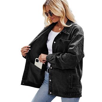 Women's Vintage Denim Jackets Long Sleeve Button Down Jacke Twith Pocket Western Jacket