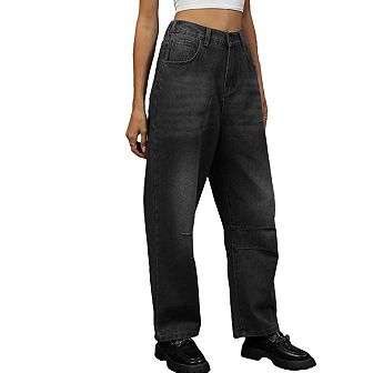 Women Trendy High Waisted Wide Leg Baggy Cropped Relax Fit Stretch Denim Trouser Ankle Pants