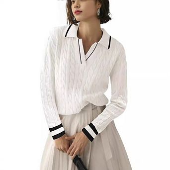 Womens Fall Long Sleeve Sweaters Lapel V Neck Cable Knitted Pullover Casual Soft Jumper Top