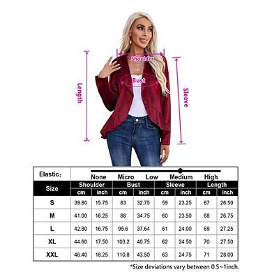 Womens Blazer Velvet Long Sleeve Single Button Ruffle Blazer Jacket Coat
