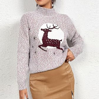 Womens Casual Vintage Christmas Sweater Ugly Reindeer Xmas Crew Neck Knitted Pullover Fall Tops