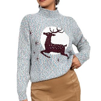 Womens Casual Vintage Christmas Sweater Ugly Reindeer Xmas Crew Neck Knitted Pullover Fall Tops
