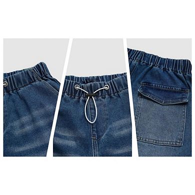 Womens Vintage Wide Leg Jeans Elastic Waist Drawstring Baggy Jeans Y2K Boyfriend Loose Denim Pants