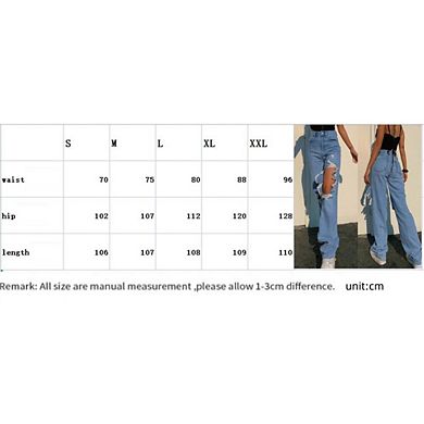 Women’s Ripped Jeans High Waisted Distressed Baggy Y2K Straight Wide Leg Pants