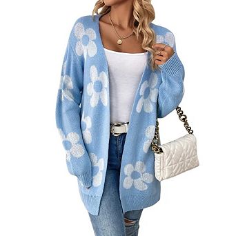 Womens Long Sleeve Cardigan Sweaters Boho Floral Casual Loose Fit Oversized