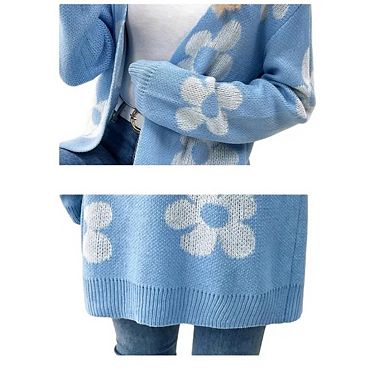 Womens Long Sleeve Cardigan Sweaters Boho Floral Casual Loose Fit Oversized