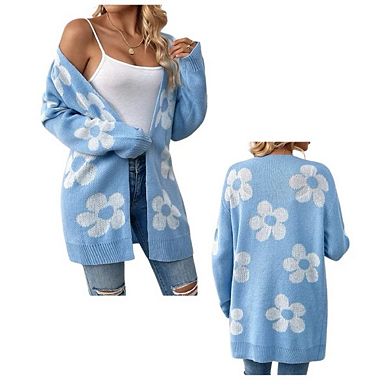 Womens Long Sleeve Cardigan Sweaters Boho Floral Casual Loose Fit Oversized