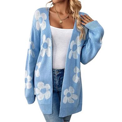 Womens Long Sleeve Cardigan Sweaters Boho Floral Casual Loose Fit Oversized