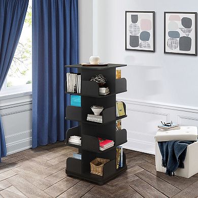 Kings Brand Furniture 4-Tier Revolving Bookcase Bookshelf, Media Storage Cabinet