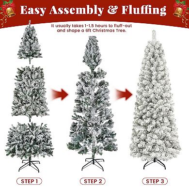6FT Pre-Lit Snow-Flocked Christmas Tree with Warm White Lights