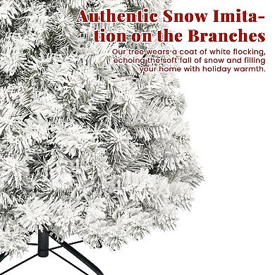 6FT Pre-Lit Snow-Flocked Christmas Tree with Warm White Lights