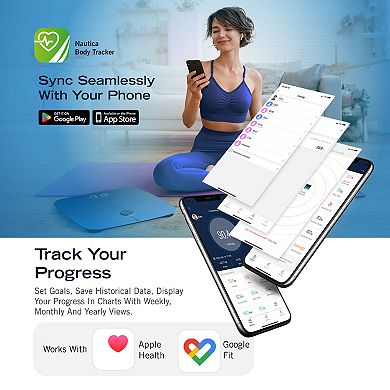 Nautica Smart Body Scale, Bluetooth BMI Body Fat Muscle Tracking with Smartphone App, 440 lbs