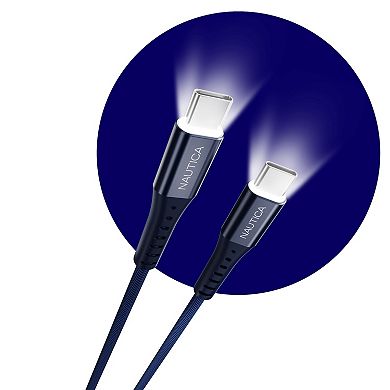 Nautica Urban CB510 USB-C to USB-C Cable with LED Light Fast Charger 4FT Navy for iPhone & More