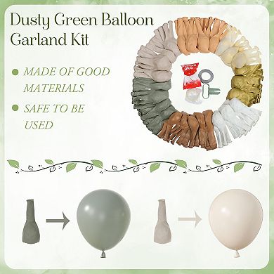 Dusty Green Nude Arch Kit Blush, Cream, Brown & Confetti Balloons 173pcs For Wedding Or Shower