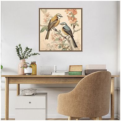Sylvie Vintage Style Birds and Botanicals Framed Canvas by The Creative Bunch Studio