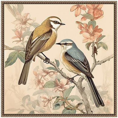 Sylvie Vintage Style Birds and Botanicals Framed Canvas by The Creative Bunch Studio
