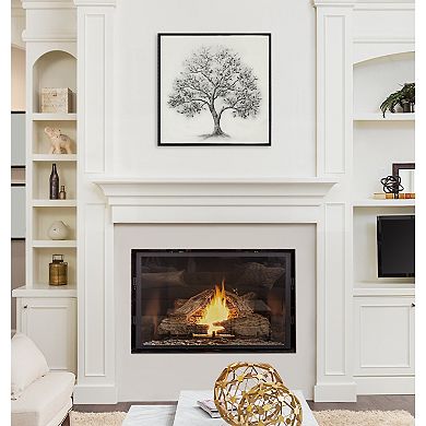 Sylvie Traditional Tree Linen Textured Framed Canvas by The Creative Bunch Studio