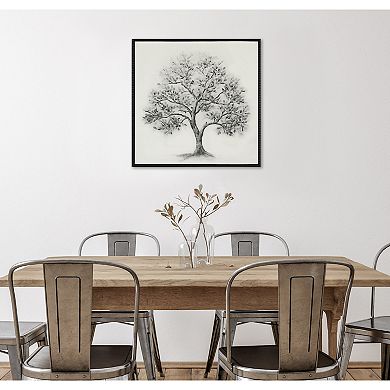 Sylvie Traditional Tree Linen Textured Framed Canvas by The Creative Bunch Studio