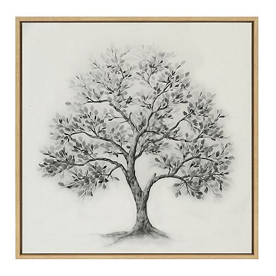 Sylvie Traditional Tree Linen Textured Framed Canvas by The Creative Bunch Studio