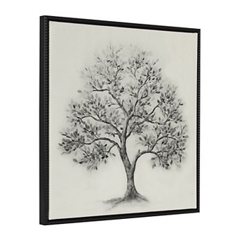 Sylvie Traditional Tree Linen Textured Framed Canvas by The Creative Bunch Studio