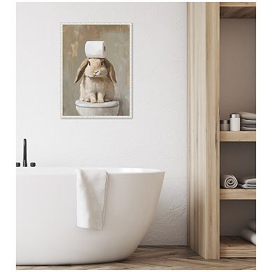 Sylvie Toilet Paper Roll on Cute Bunny Head Bathroom Art Framed Canvas by The Creative Bunch Studio
