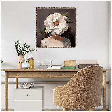 Sylvie White Flower Woman Portrait Framed Canvas by The Creative Bunch Studio