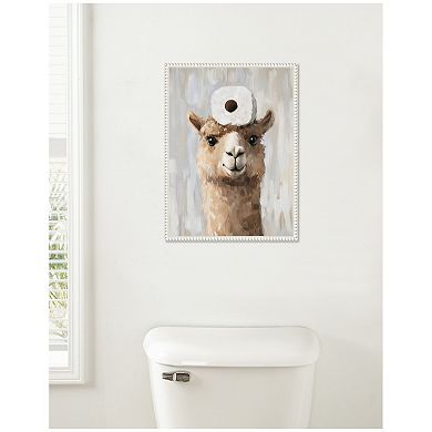 Sylvie Toilet Paper Roll on Cute Alpaca Head Bathroom Art Framed Canvas by The Creative Bunch Studio