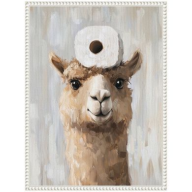 Sylvie Toilet Paper Roll on Cute Alpaca Head Bathroom Art Framed Canvas by The Creative Bunch Studio