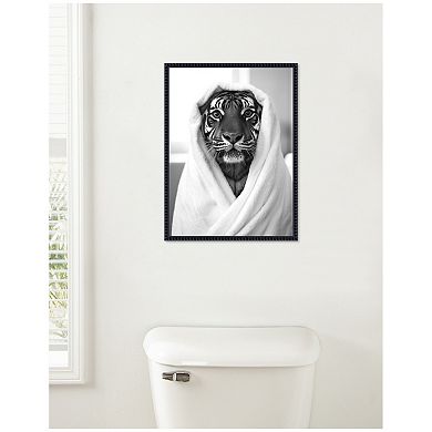 Sylvie Tiger Bathroom Art Towel Robe Black and White Framed Canvas by The Creative Bunch Studio