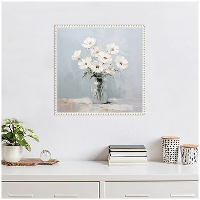 Sylvie White Daisies in a Jar on French Cottage Blue Framed Canvas by The Creative Bunch Studio