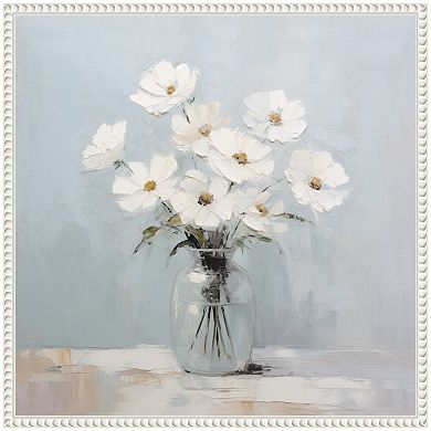 Sylvie White Daisies in a Jar on French Cottage Blue Framed Canvas by The Creative Bunch Studio