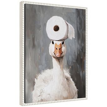 Sylvie Toilet Paper Roll on Cute Goose Head Bathroom Art Framed Canvas by The Creative Bunch Studio