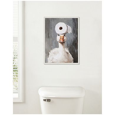 Sylvie Toilet Paper Roll on Cute Goose Head Bathroom Art Framed Canvas by The Creative Bunch Studio